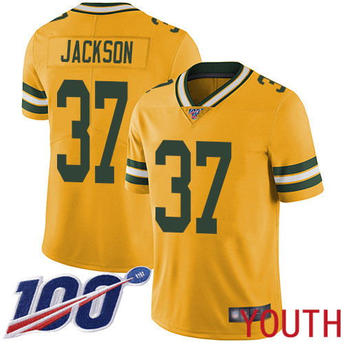 Green Bay Packers Limited Gold Youth #37 Jackson Josh Jersey Nike NFL 100th Season Rush Vapor Untouchable->youth nfl jersey->Youth Jersey